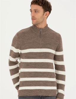 Vizon Melanj Slim Fit Fermuarl_ Dik Yaka Triko Kazak - Pierre cardin фото 3