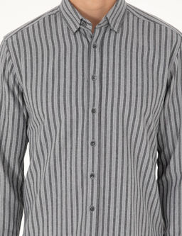 Gri Regular Fit _izgili Uzun Kollu G_mlek
