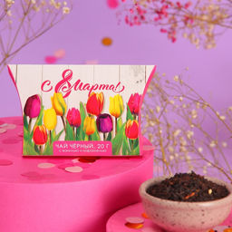 Подарочный чёрный чай 8 марта с ванилью и карамелью, 20 г.