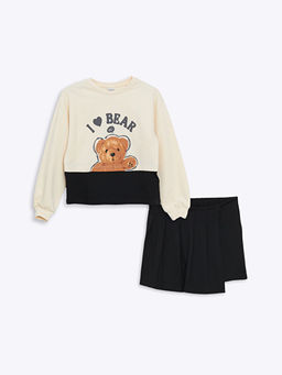 Bisiklet Yaka K?z ?ocuk Sweatshirt ve ?ort Etek