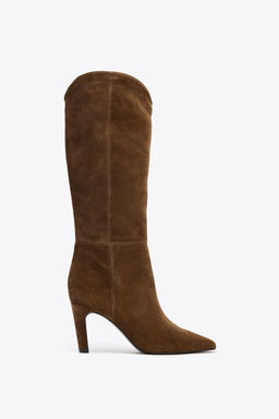 STITCHED SPLIT SUEDE HEELED BOOTS