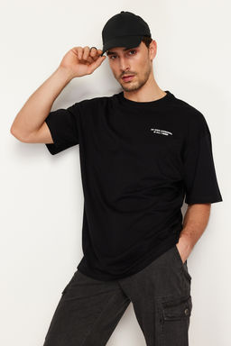 TRENDYOL MAN Siyah Oversize/Genis Kesim Yaz? Bask?l? %100 Pamuklu T-Shirt TMNSS24TS00014 - Trendyolmilla фото 3