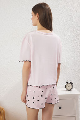 Trendyolmilla Gri Melanj Galaksi Desenli Baby Overlok Detayl? Sortlu Orme Pijama Tak?m? THMSS24PT00203 фото 20