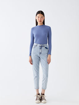 Yar?m Bal?k?? Yaka Kendinden Desenli Uzun Kollu Tunik