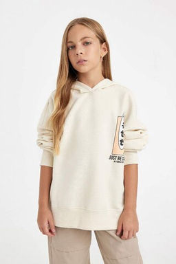 Толстовка с капюшоном и принтом цвета оверсайз для девочек с широкой посадкой на спине - Defacto фото 4