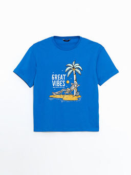 Bisiklet Yaka Bask?l? Penye Erkek Ti??rt