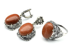 Кольцо Серьги с авантюрином имитация размер 19