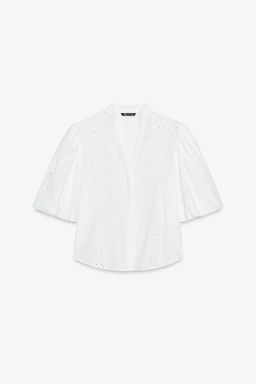 SHIRT WITH CUTWORK EMBROIDERY AND PUFF SLEEVES - Zara фото 7