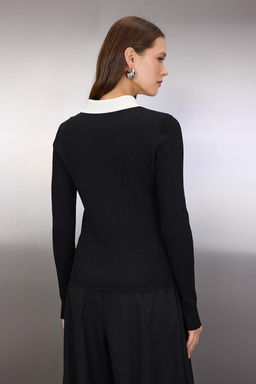 Siyah Gomlek Ve Tul Garnili Fitted/Vucudu Saran Triko H?rka TWOAW26HI00246 - Trendyolmilla фото 4