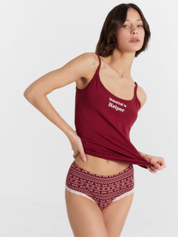 Комплект женский (топ, шорты) бордовый с оленями гранатовый +олени на бордовом 442208