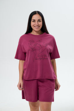 Пижама женская из кулирки Дива брусника макси - Амадэль фото 8