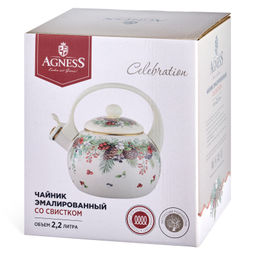 ЧАЙНИК AGNESS ЭМАЛИРОВАННЫЙ СО СВИСТКОМ СЕРИЯ CELEBRATION, 2,2Л, ИНДУКЦИОННОЕ ДНО  фото 7