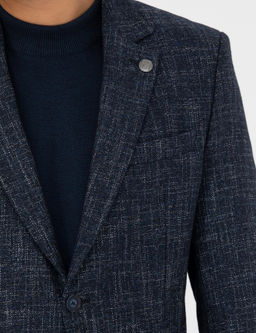 A__k Lacivert Ekstra Slim Fit Y_n Kar___ml_ Blazer Ceket