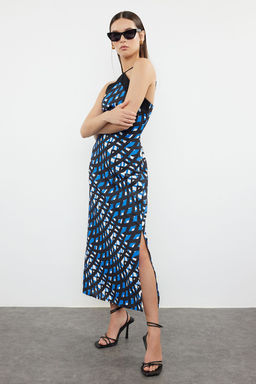 Siyah Geometrik Desenli Duz Kesim Dokuma Elbise TWOSS24EL01039