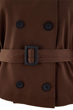 Wardrobe Essentials Kahverengi Regular Dik Yaka Kemerli Gabardin K_sa Tren_kot TWOSS26TR00004 - Trendyolmilla фото 6