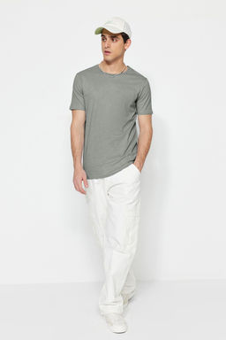 Gri Slim/Dar Kesim %100 Pamuklu Basic Bisiklet Yaka T-Shirt TMNSS19BO0001