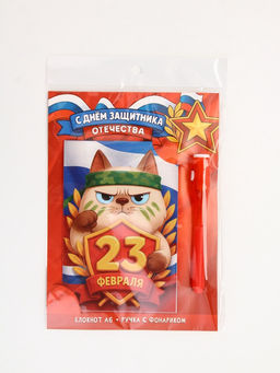 Подарочный набор «С 23 февраля», ручка с фонариком и невидимыми чернилами, блокнот А6, 16 л