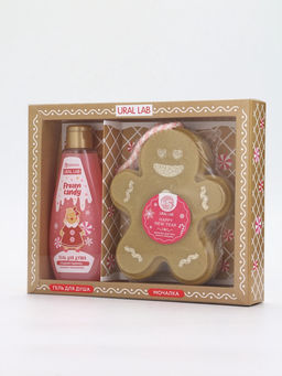 Подарочный набор новогодний: гель для душа и мочалка для тела, аромат сладкий леденец, URAL LAB