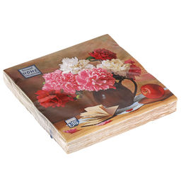 Салфетки бумажные Bouquet Home Collection Classic 33х33см, 3-х слойные, 20 штук в упаковке, 100% целлюлоза, Цветочный натюрморт (Россия)