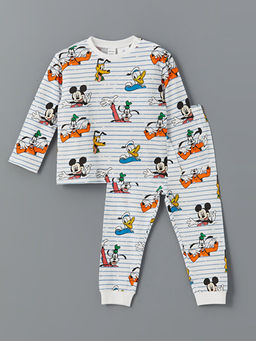 Mickey Mouse Bask?l? Erkek Bebek Pijama Tak?m?