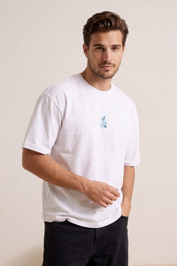 Beyaz Oversize/Genis Kesim Tavsan Nak?sl? %100 Pamuklu T-Shirt TMNSS23TS00243