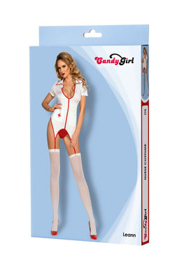 Костюм медсестры Candy Girl Leann (топ, стринги, чулки), бело-красный, OS  фото 13