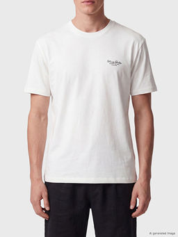Loose Fit Bisiklet Yaka Bask?l? Erkek Ti??rt