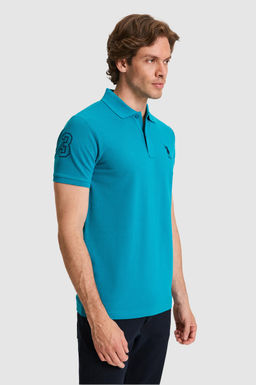 Erkek Slim Fit Polo Yaka Petrol Basic Ti__rt