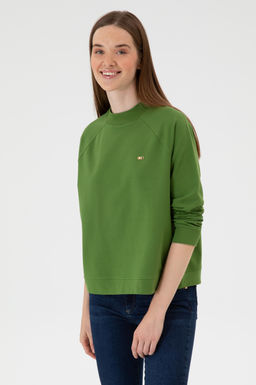 Kad_n Ye_il Regular Bisiklet Yaka Basic Sweatsh_rt