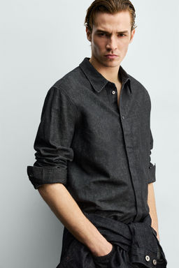 CAMISA DENIM ALGOD?N - LINO / Negro - Zara фото 6