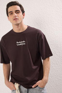 TRENDYOL MAN Ekru Oversize/Genis Kesim Cicek Bask?l? Kal?n %100 Pamuklu T-Shirt TMNSS25TS00028 - Trendyolmilla фото 2
