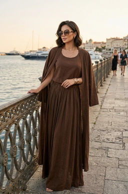 K13738 Костюм тройка: брюки, кардиган и топ КОРИЧНЕВЫЙ