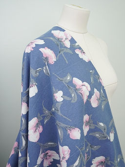 Теплый хлопок Цветущая магнолия цв.джинсовый, СОРТ2, ш.1.45м, хлопок-100%, 150гр/м.кв - Купава фото 3