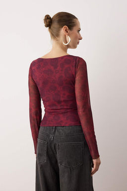 Bordo Soyut Anvelop Fitted/Vucuda Oturan Tul Orme Bluz TWOAW26BZ00226