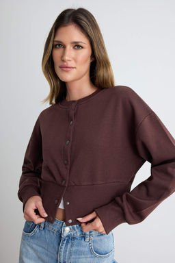 Kahverengi Kal_n Bele Oturan __t__t Detayl_ Regular Kal_p Crop _rme H_rka/Sweatshirt TWOAW27SW00041