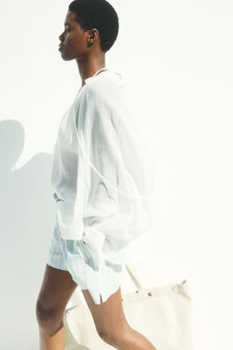 Pantal?n corto paper bag en mezcla de lino - H&m фото 5