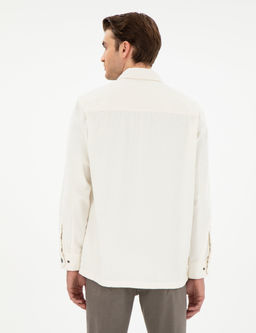 Ekru Klasik Yaka _ift Cepli Oversize G_mlek Ceket