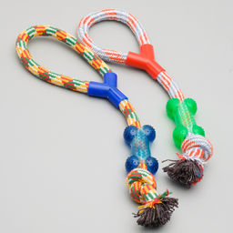 Игрушка тренировочная канатная с косточкой, до 120 г, до 40 см, микс цветов - Пижон фото 5