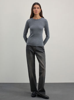 Базовый лонгслив в риб из хлопка / Zarina  фото 7