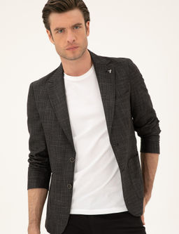 Siyah Slim Fit Keten Kar___ml_ Ceket