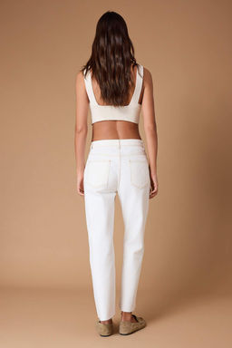 Ekru Pacas? Kesikli Yuksek Bel Straight %100 Pamuk Non-Stretch Jeans TWOAW25JE00307