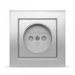 Розетка одноместная "Бриллиант", скрытая установка, без заземления, защитная шторка, еврослот, 16А, 220В, серебро (Китай)
