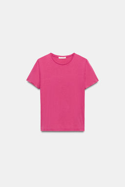 CAMISETA LAVADA MANGA CORTA / Fucsia