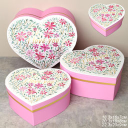 Коробка подарочная 3 штуки Сердце / 1155 /уп 24/16*18.3*7/18*20.3*8/20*22.3*9cm