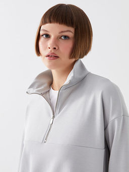 Dik Yaka D?z Uzun Kollu Kad?n Sweatshirt