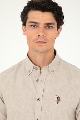 Мужская бежевая базовая рубашка с длинным рукавом - U.s. polo assn фото 2