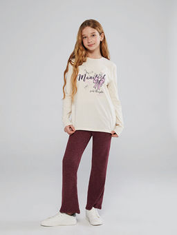 Bisiklet Yaka Uzun Kollu Bask?l? K?z ?ocuk Ti??rt