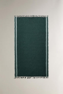 STRIPED LINEN WRAP BEACH TOWEL WITH FRINGING