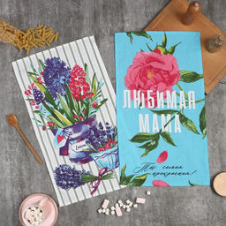 Набор кухонных полотенец Доляна Цветочная радость 35х60см-2шт, 100% хлопок