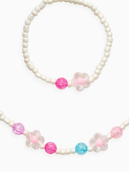 Цена за 2 шт. Набор детский «Выбражулька. Цветы, жемчуг», 2 предмета: бусы, браслет, белый, розовый